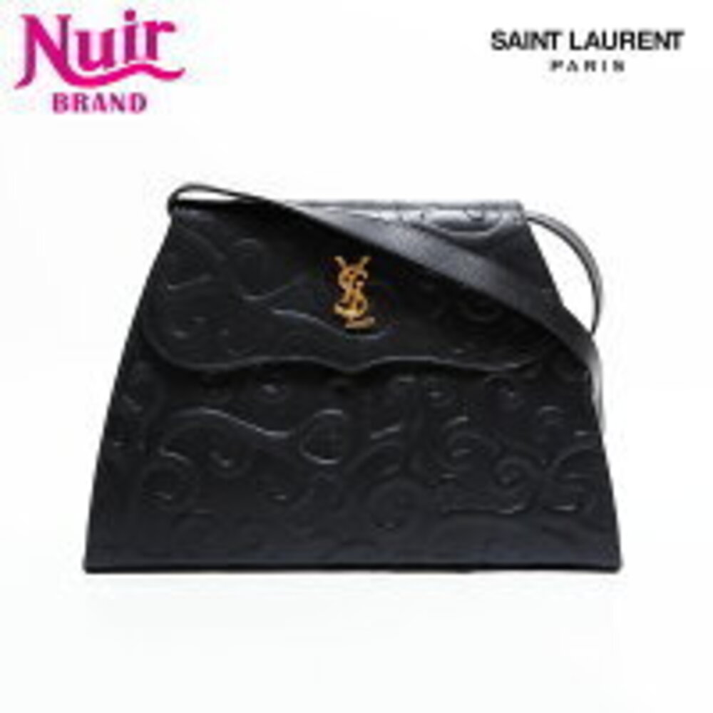 Yves Saint Laurent YSL Logo Leather Shoulder Bag Black